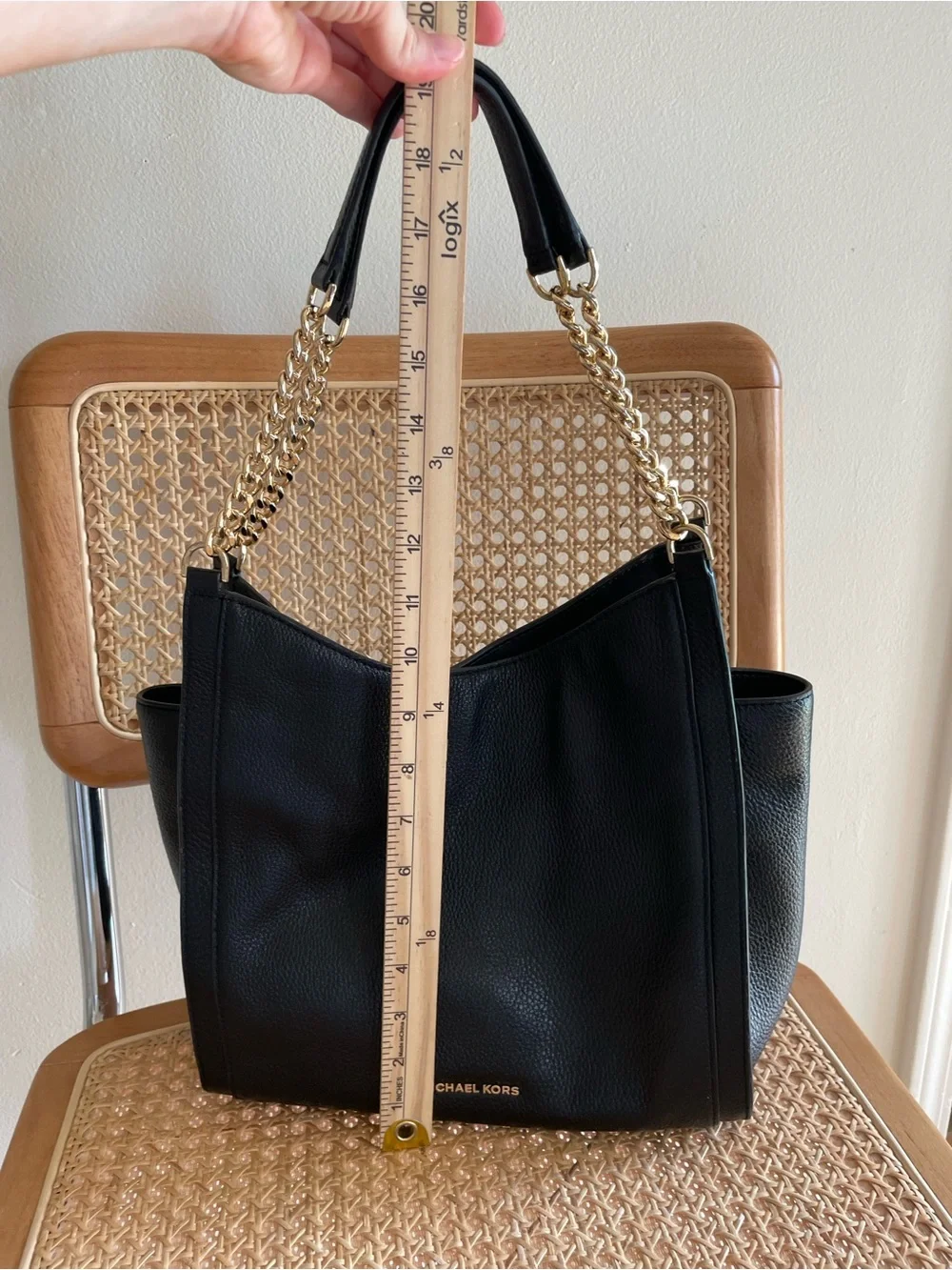 Michael Kors Newbury Medium Chain Black Pebbled Leather Shoulder Tote